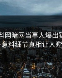刚刚爆料网暗网当事人爆出猛料，出乎意料细节真相让人瞠目