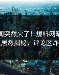 今晚丑闻突然火了！爆料网暗网当事人居然揭秘，评论区炸了