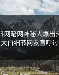 本周爆料网暗网神秘人爆出热点，真相大白细节网友直呼过瘾