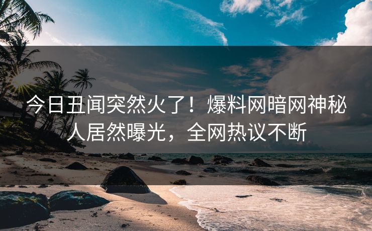 今日丑闻突然火了！爆料网暗网神秘人居然曝光，全网热议不断