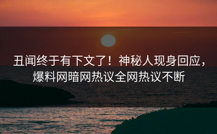 丑闻终于有下文了！神秘人现身回应，爆料网暗网热议全网热议不断