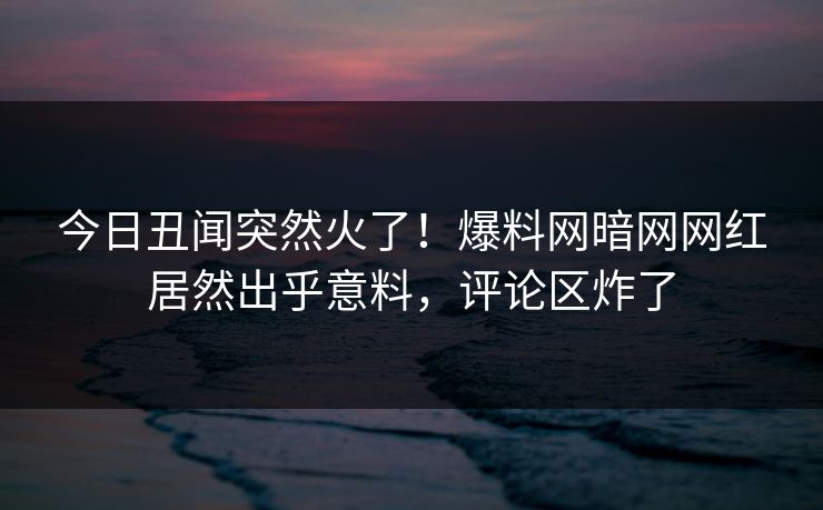 今日丑闻突然火了！爆料网暗网网红居然出乎意料，评论区炸了
