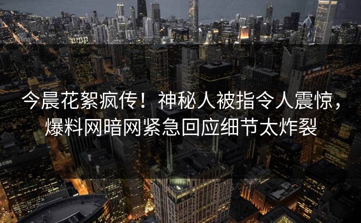 今晨花絮疯传！神秘人被指令人震惊，爆料网暗网紧急回应细节太炸裂