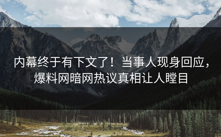 内幕终于有下文了！当事人现身回应，爆料网暗网热议真相让人瞠目