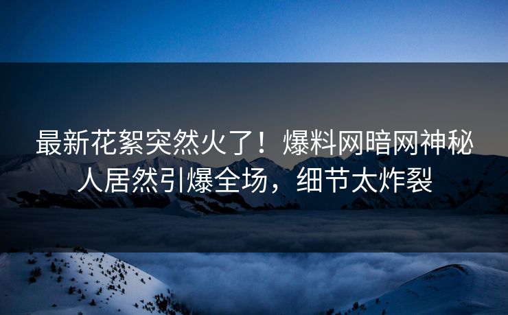 最新花絮突然火了！爆料网暗网神秘人居然引爆全场，细节太炸裂
