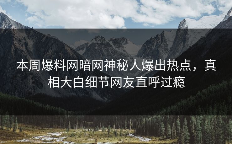 本周爆料网暗网神秘人爆出热点，真相大白细节网友直呼过瘾