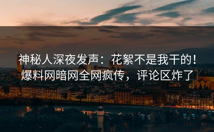 神秘人深夜发声：花絮不是我干的！爆料网暗网全网疯传，评论区炸了